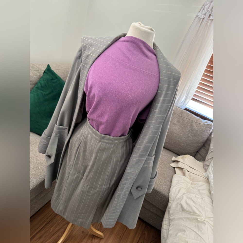 vintage 1940s suit set// FOUR PIECE grey + purple pinstripe